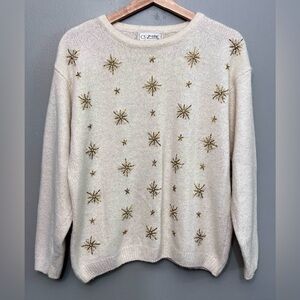 VTG CeZanne Beaded Snowflake Silk Blend Cream Sweater Size Medium